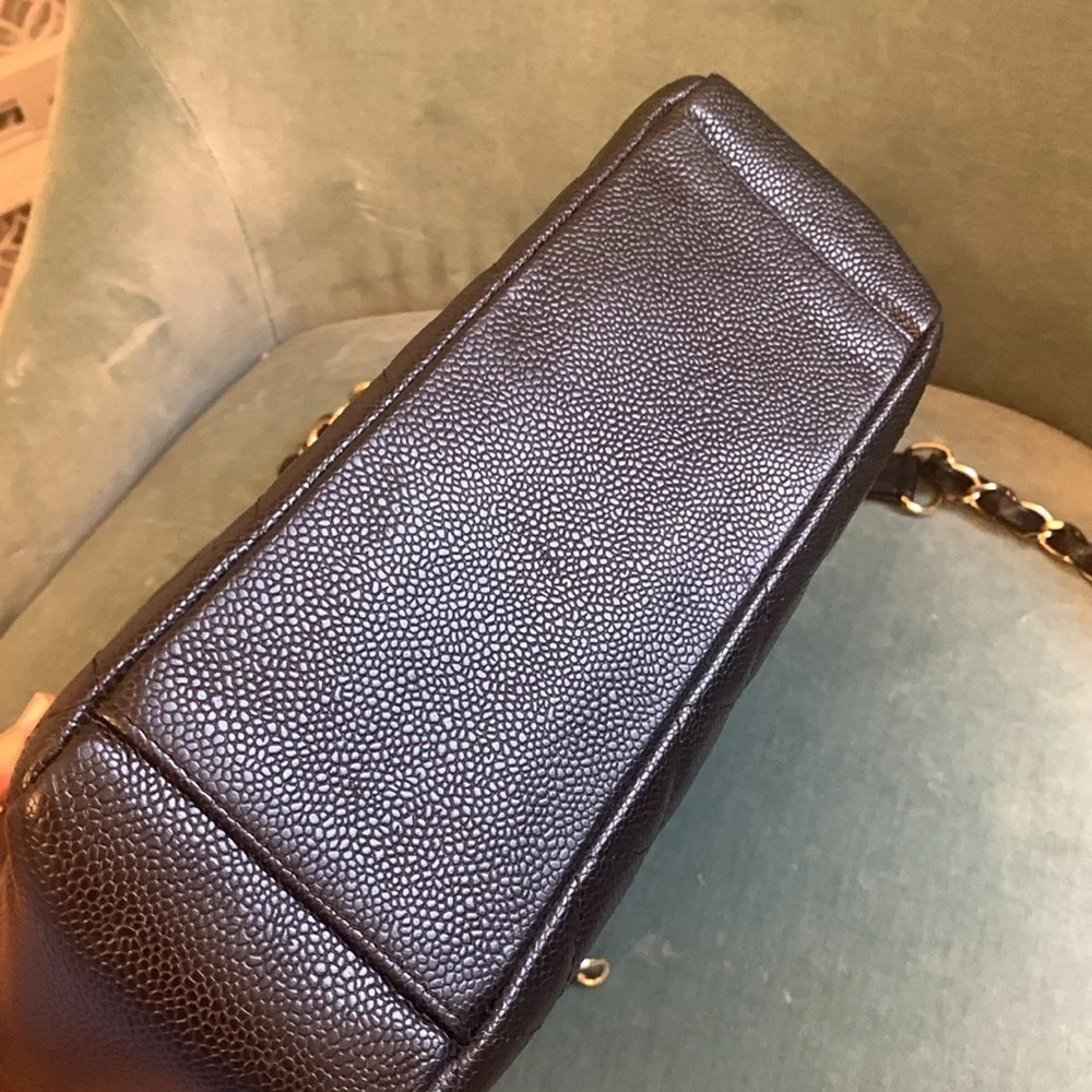 Chanel Petite Caviar tote black gold authentic “ needs strap rings “